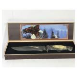 Large Knife with Eagle Picture on the Handle in Case