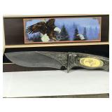 Large Knife with Eagle Picture on the Handle in Case