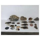 Lot of polished rocks with agates and a rock made into jewelry