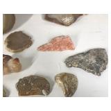 Slab cut rocks with agates