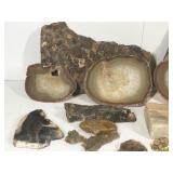 Slab cut rocks with agates