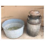 Vintage wash tub and milk can