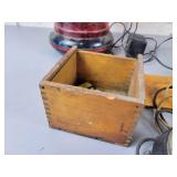 Vintage "Beede Electrical" DC Voltmeter with wood Case, Tin Champion Spark Plug Case, 110V Strobe Light (works) and More
