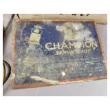 Vintage "Beede Electrical" DC Voltmeter with wood Case, Tin Champion Spark Plug Case, 110V Strobe Light (works) and More