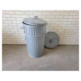 (2) Galvanized Steel Trash Cans with Lids - NO SHIPPING