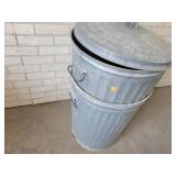 (2) Galvanized Steel Trash Cans with Lids - NO SHIPPING