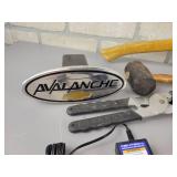 Assorted Hand Tools - Battery Maintainer, Chain Hooks, Pliers, Hammers, Chevrolet Avalanche Hitch Insert, Hatchet and More