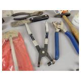 Assorted Hand Tools - Battery Maintainer, Chain Hooks, Pliers, Hammers, Chevrolet Avalanche Hitch Insert, Hatchet and More