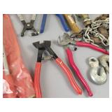 Assorted Hand Tools - Battery Maintainer, Chain Hooks, Pliers, Hammers, Chevrolet Avalanche Hitch Insert, Hatchet and More