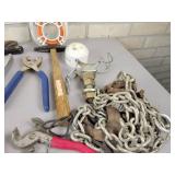 Assorted Hand Tools - Battery Maintainer, Chain Hooks, Pliers, Hammers, Chevrolet Avalanche Hitch Insert, Hatchet and More