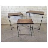 (3) Rod Iron and Wood Living Room Accent Tables - NO SHIPPING