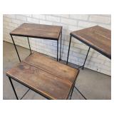 (3) Rod Iron and Wood Living Room Accent Tables - NO SHIPPING
