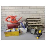 Electrical Supplies in Tackle Box, Steel Toolbox, Hedge Trimmer, Work Light and More - NO SHIPPING