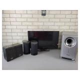 34" Flat TV with HDMI (Works) and Assorted Speakers - NO SHIPPING