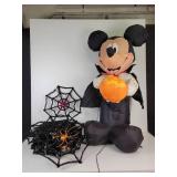 Lot of Halloween Décor - Mickey Mouse Vampire Blow Up Decoration & (18) Spiderweb Tinsel Decorations