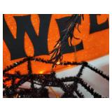 Lot of Halloween Décor - Lighted Happy Halloween Sign, Lighted Spooky Willow Tree, and (15) Spiderweb Tinsel Decorations