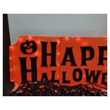 Lot of Halloween Décor - Lighted Happy Halloween Sign, Lighted Spooky Willow Tree, and (15) Spiderweb Tinsel Decorations