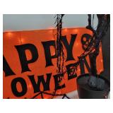 Lot of Halloween Décor - Lighted Happy Halloween Sign, Lighted Spooky Willow Tree, and (15) Spiderweb Tinsel Decorations