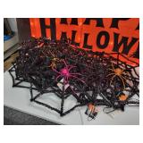 Lot of Halloween Décor - Lighted Happy Halloween Sign, Lighted Spooky Willow Tree, and (15) Spiderweb Tinsel Decorations