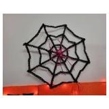 Lot of Halloween Décor - Lighted Happy Halloween Sign, Lighted Spooky Willow Tree, and (15) Spiderweb Tinsel Decorations