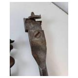 Jacques Seeds Tin Thermometer with Lot of Antique Tools - Drill Brace, Gimlets, Auger Bits, Adjustable Bit, and More