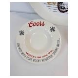 Lot of Vintage Coors Light Pieces - Plastic Tray and Pair of Ceramic Ash Trays