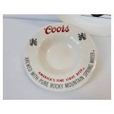 Lot of Vintage Coors Light Pieces - Plastic Tray and Pair of Ceramic Ash Trays