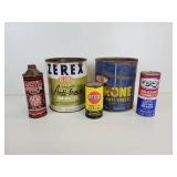 Lot of Gas & Oil Tins - Zerex, Zerone, Tephguard, Zecol, and Marvel Mystery Oil