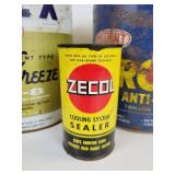 Lot of Gas & Oil Tins - Zerex, Zerone, Tephguard, Zecol, and Marvel Mystery Oil