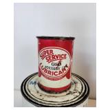 Lot of Gas & Oil Tins - Mobil, Super Service Lubricant, Tephguard, Tube Repair Kits, Zecol, and Glass Light Shade