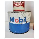 Lot of Gas & Oil Tins - Mobil, Super Service Lubricant, Tephguard, Tube Repair Kits, Zecol, and Glass Light Shade