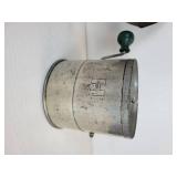 Lot of (3) Vintage Kitchen Items - Foley Food Mill, Hodges Flour Sifter, and 7" "Cold Handle" Frying Pan