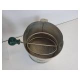 Lot of (3) Vintage Kitchen Items - Foley Food Mill, Hodges Flour Sifter, and 7" "Cold Handle" Frying Pan