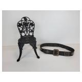 Small Cast Iron Doll Chair and 32" Leather Belt