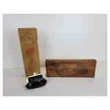 Pair of Vintage Pyrography Wood Boxes for Gloves, Scarves, Stockings, and More