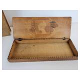 Pair of Vintage Pyrography Wood Boxes for Gloves, Scarves, Stockings, and More