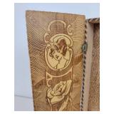 Pair of Vintage Pyrography Wood Boxes for Gloves, Scarves, Stockings, and More