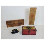 Pair of Vintage Pyrography Wood Boxes for Gloves, Scarves, Stockings, and More