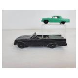 Vintage Tootsie Toys - Black Chrysler and Aqua Ford Thunderbird