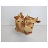 Vintage McCoy Brush W-10 Brown Cow with Cat Cookie Jar