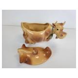 Vintage McCoy Brush W-10 Brown Cow with Cat Cookie Jar