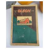 Tall Galvanized Bucket, Wooden Clogs, and "The Olson Line" 1930 Sales Magazine from Albert Lea, MN
