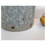 Tall Galvanized Bucket, Wooden Clogs, and "The Olson Line" 1930 Sales Magazine from Albert Lea, MN