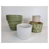 Pair of Robinson Ransbottom Crocks, Haeger Planter 3789-8, and Unmarked White Crock