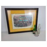 Vintage W. Roberts "Oxford Match" Watercolor & Pen Billiard Illustration with Antique SQUEEZE Soda Bottle, Vintage 7UP Bottle, and More! NO SHIPPING