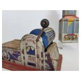 Vintage Tin Litho Toys - Marx Rotary Printing Press and Marx Daredevil Flyer Airplane Skyscraper