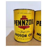 Lot of (4) Motor Oil Quart Cans - (2) Pennzoil and (2) Valvoline