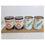 Lot of (4) Vintage Gulflube Motor Oil Quart Cans
