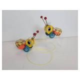 Pair of New Old Stock Fisher-Price Queen Buzzy Bee Pull-Behind Toys