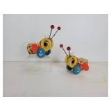 Pair of New Old Stock Fisher-Price Queen Buzzy Bee Pull-Behind Toys